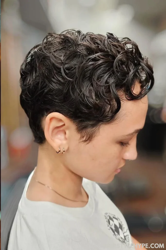  Curly Pixie with Shaved Design
