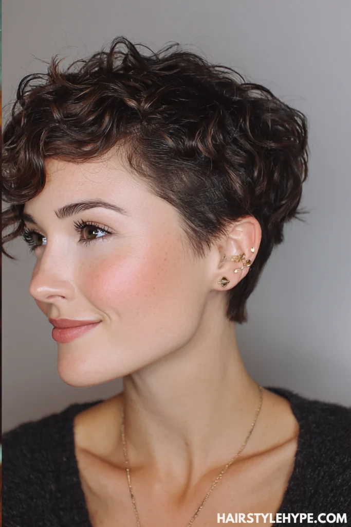 Curly Pixie with Side-Swept Bangs