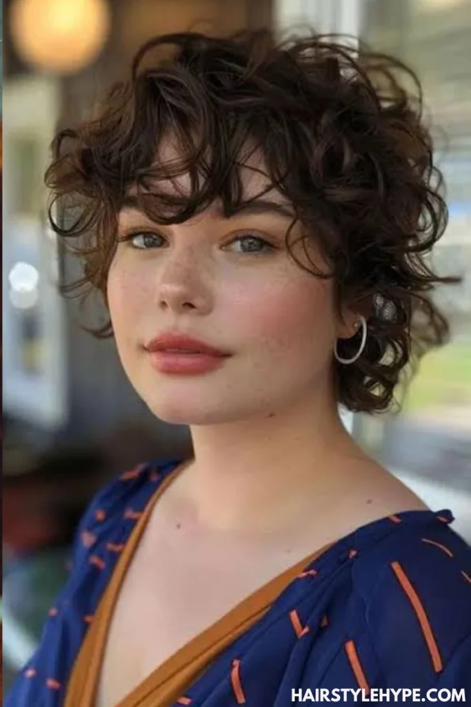 Cute Curly Pixie for Round Face
