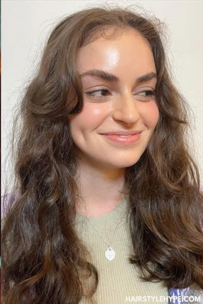Kitty Cut Curly Hair with Curtain Bangs