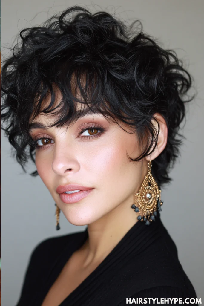  Layered Curly Pixie with Fringe
