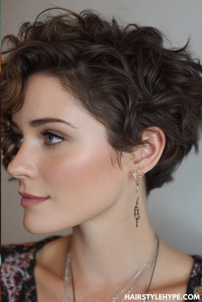 Side-Parted Curly Pixie