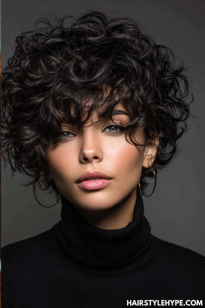  Voluminous Curly Pixie with Full Fringe