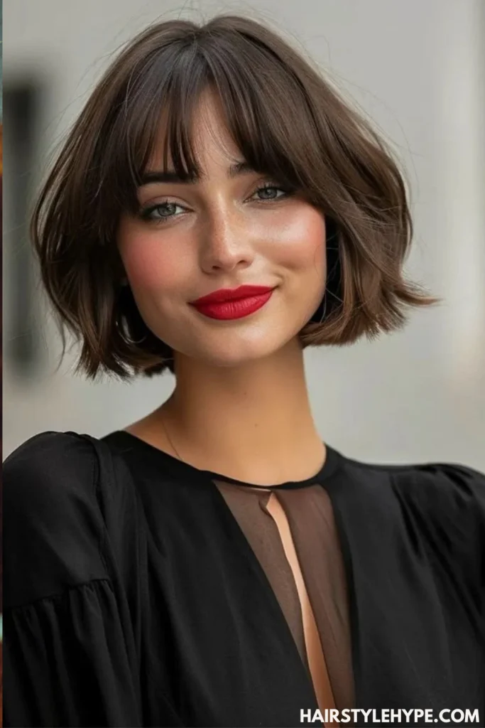  Voluminous Wavy Bob with Curtain Bangs