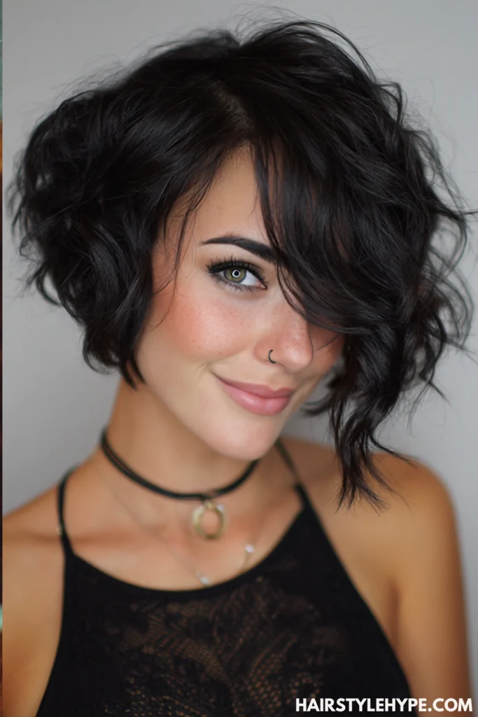 Wavy Kitty Cut with Side Part