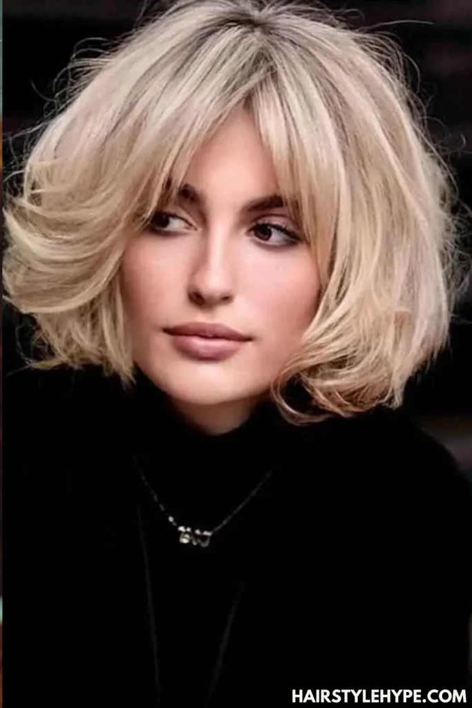 Wavy Old Money Bob with Bangs
