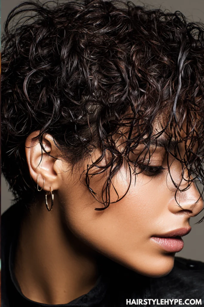 Wet Look Curly Pixie

