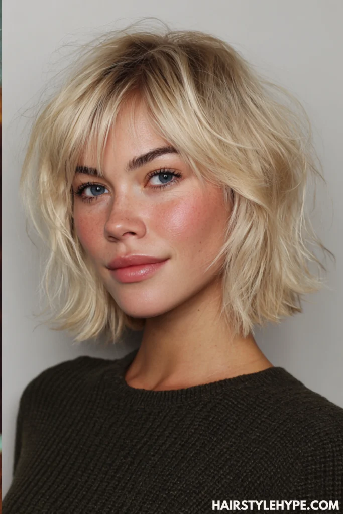  Blonde Kitty Cut with Soft Bangs