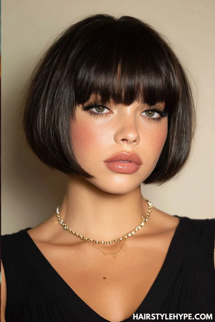 Chin-Length Old Money Bob with Bangs hairtsyle
