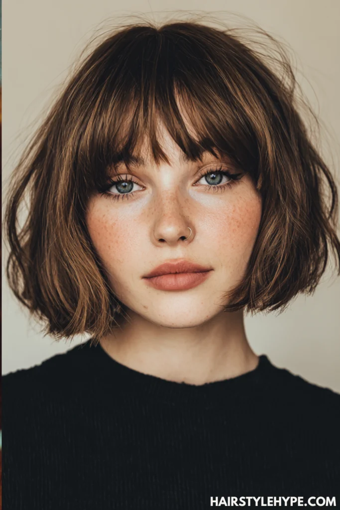 Classic Old Money Bob with Curtain Bangs