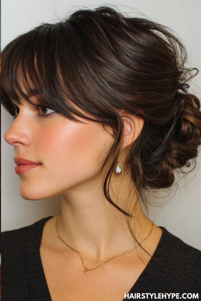  French Roll with Side-Swept Bangs