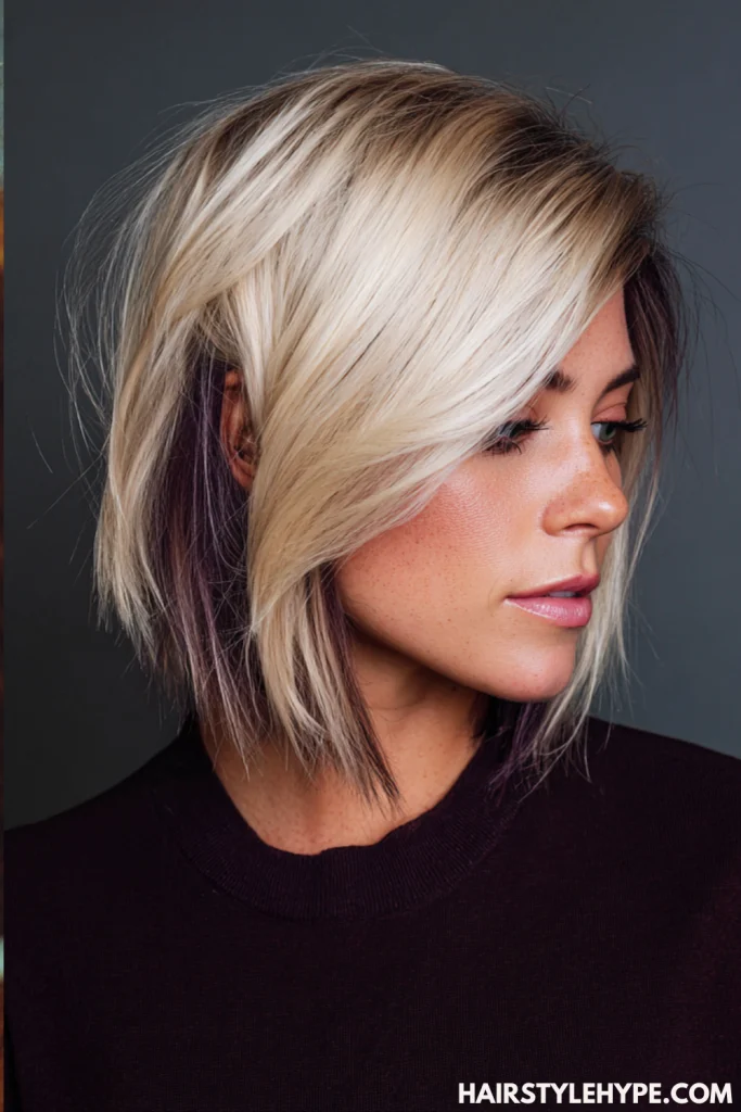  Kitty Cut with Side Part and Highlights