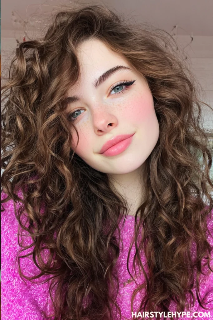  Middle-Part Curly Kitty Cut