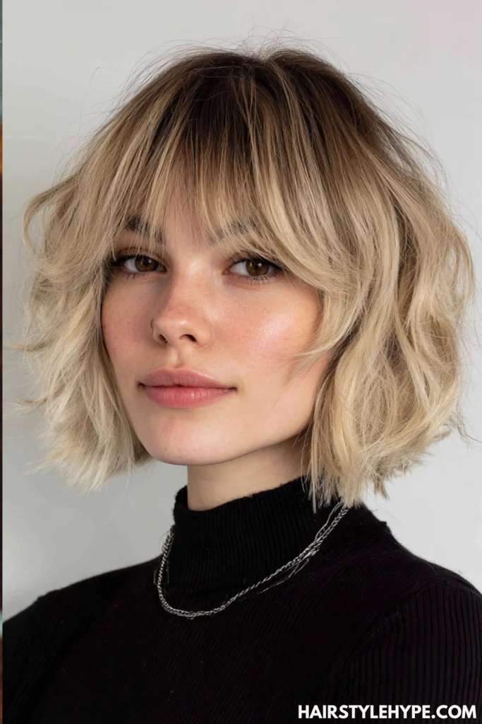  Old Money Bob with Wispy Curtain Bangs