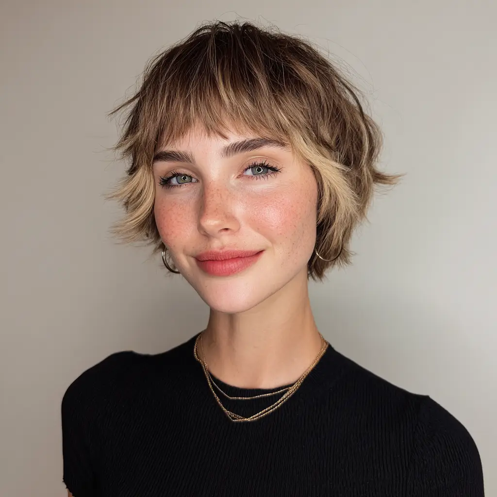  Short Kitty Cut with Curtain Bangs