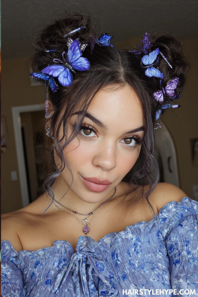  Space Buns with Butterfly Accents