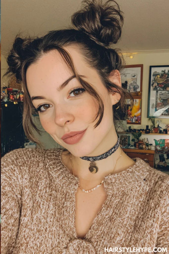 Space Buns with Loose Hair