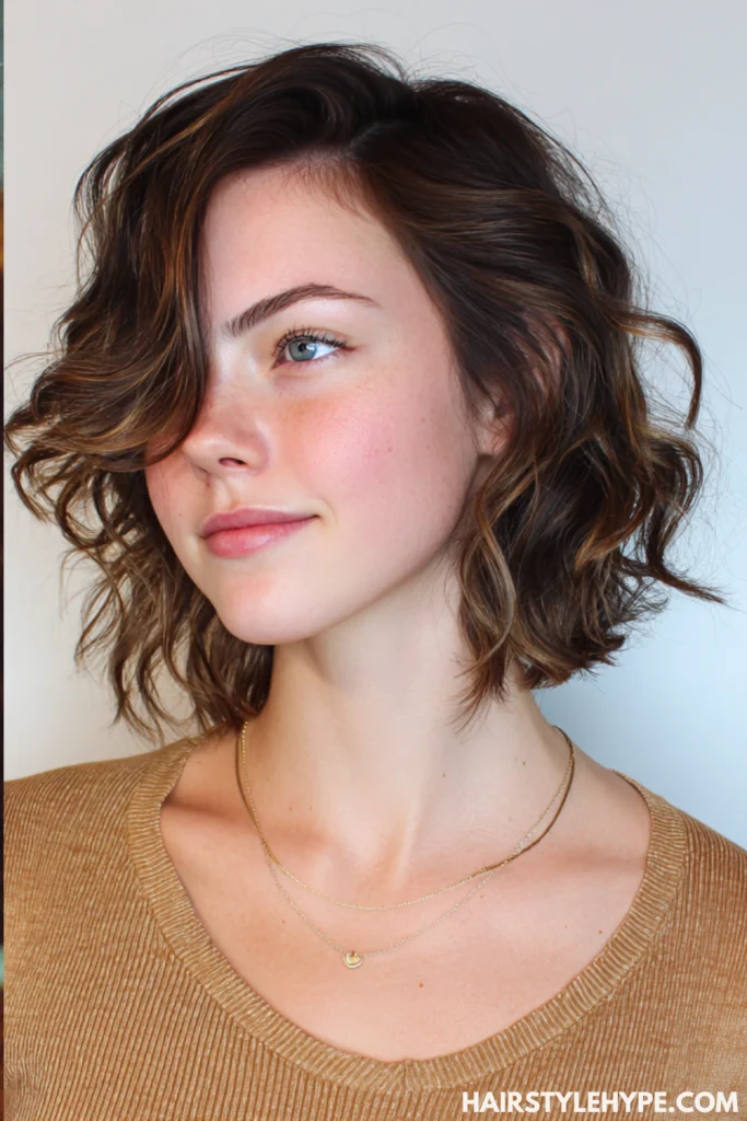  Wavy Kitty Cut with Side Part
