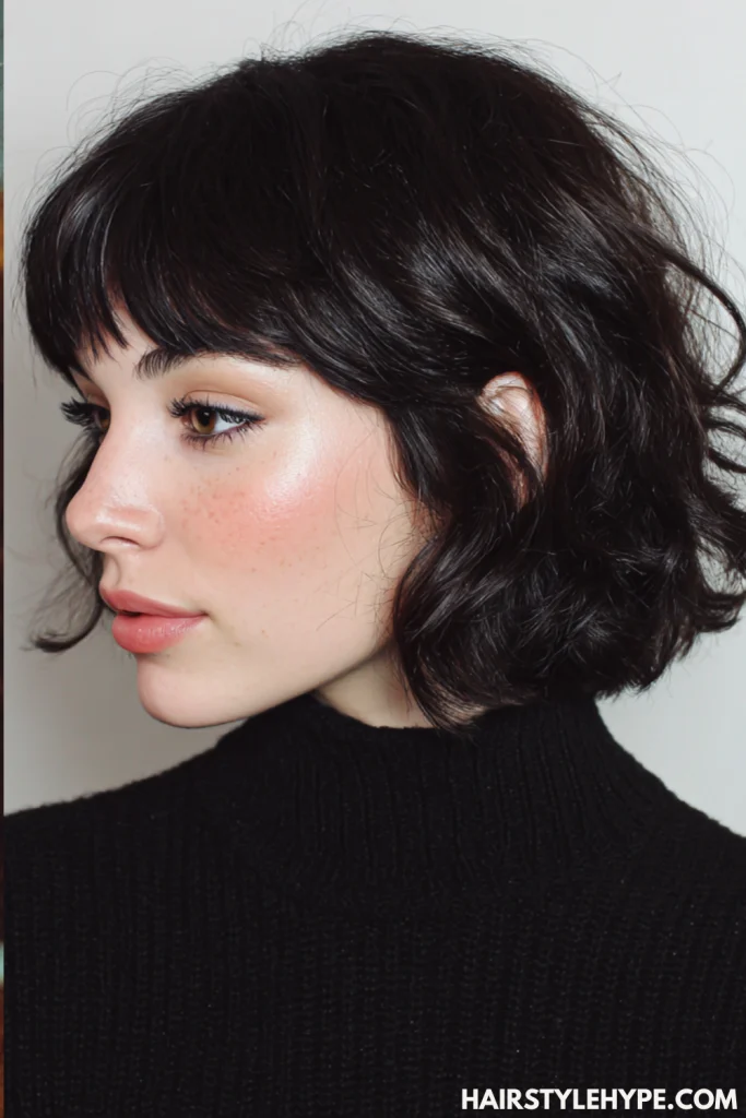 Wavy Old Money Bob with Bangs