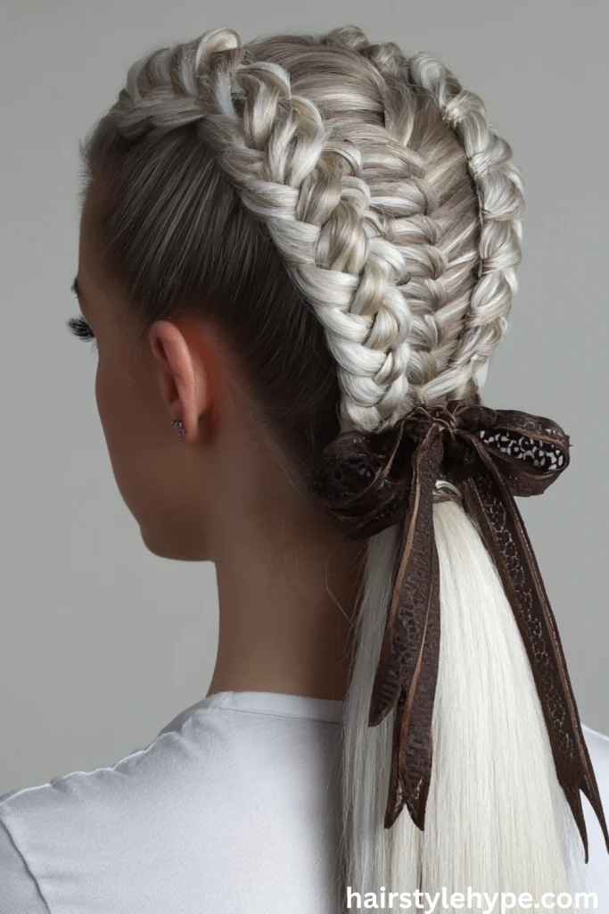 Braided Ponytail with Ribbon Weave
