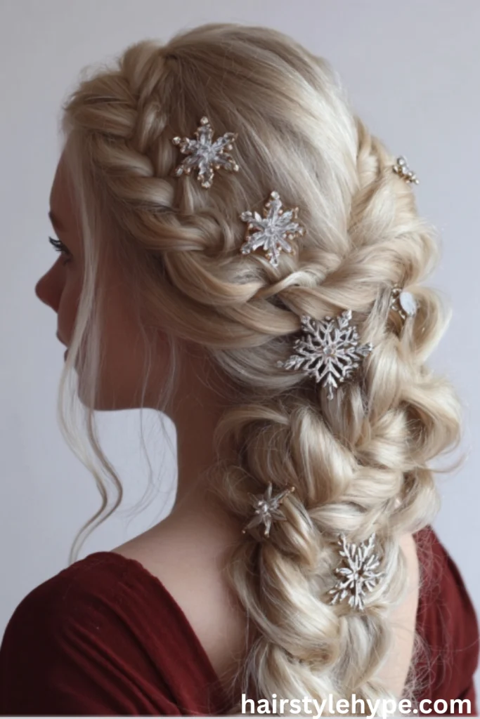Chunky Side Braid with Snowflake Clips