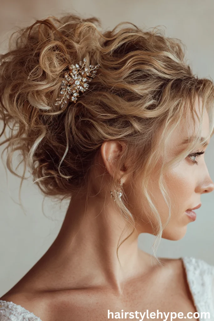Curly Updo with Statement Hairpin