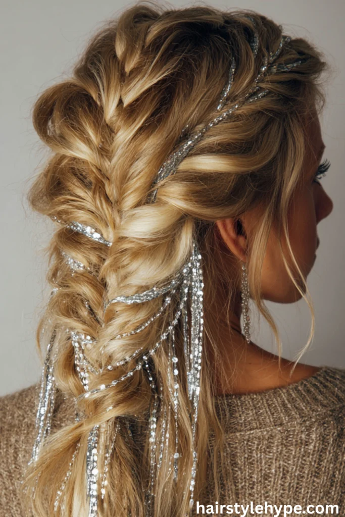 Fishtail Braid with Tinsel Strands