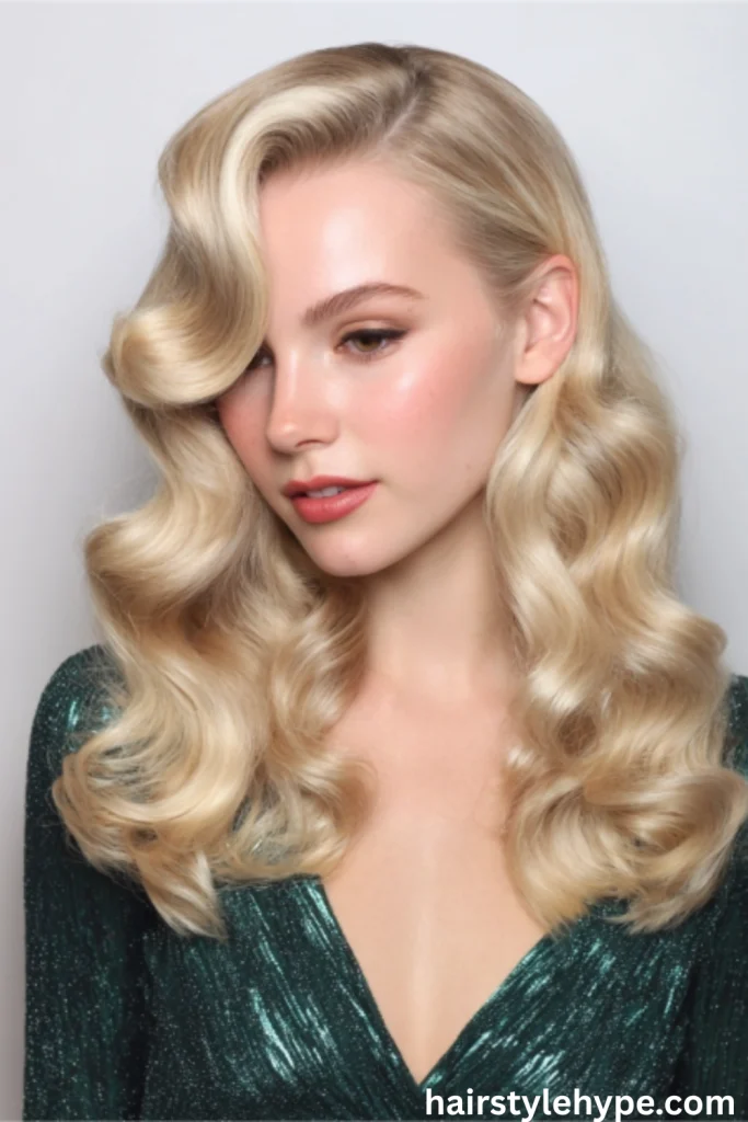 Glossy Hollywood Waves with a Deep Side Part