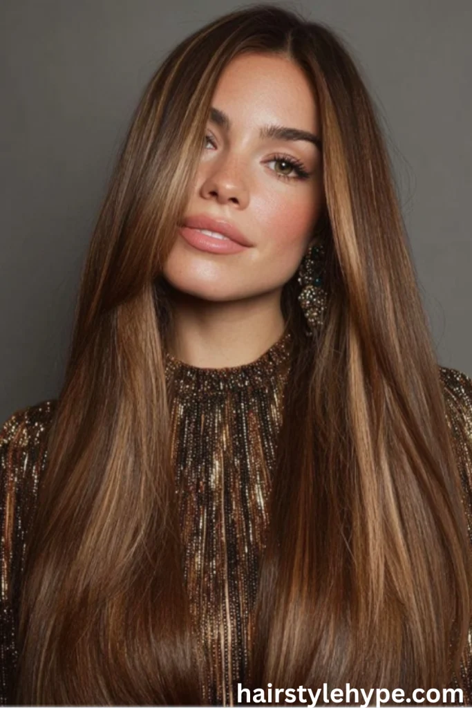 Glossy Straight Hair with Middle Part
