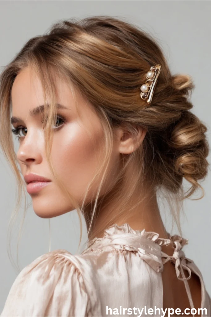 Half-Up Twisted Bun with Barrette Accent
