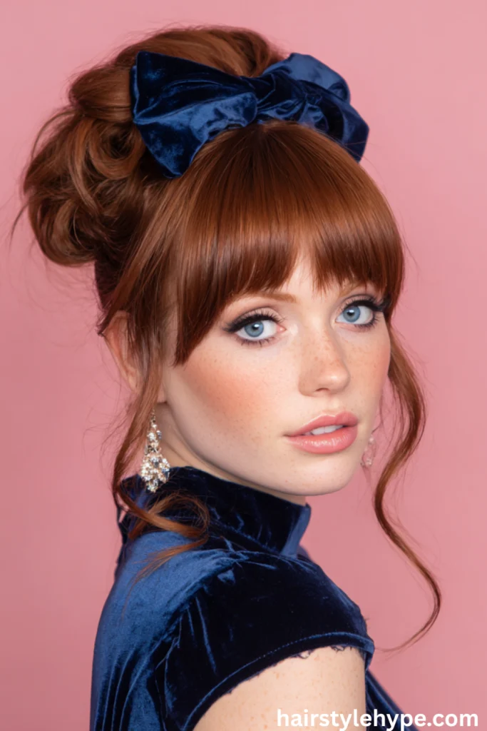 Retro-Inspired Half-Up Bouffant with Velvet Bow