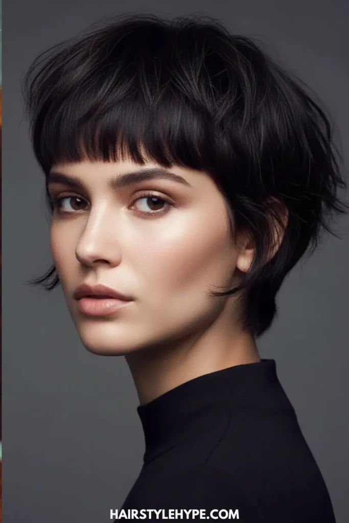 Short Wolf Cut With Blunt Fringe for Strong Structure and Face Definition