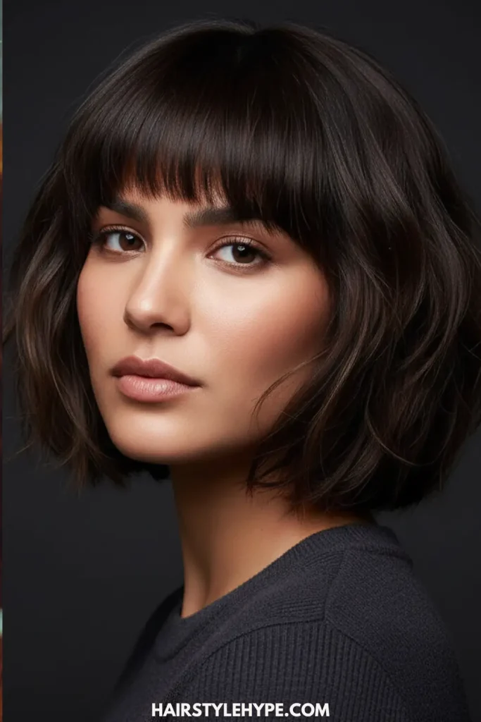 Short Wolf Cut With Heavy Bangs for a Bold, Confident, Statement Look