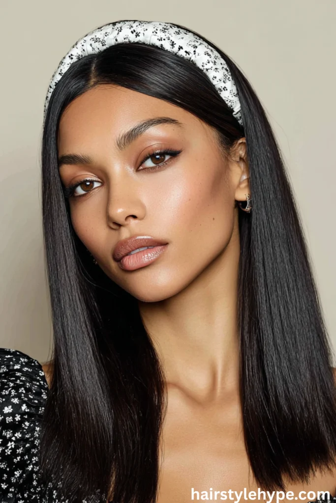 Sleek Straight Hair with Center Part and Headband
