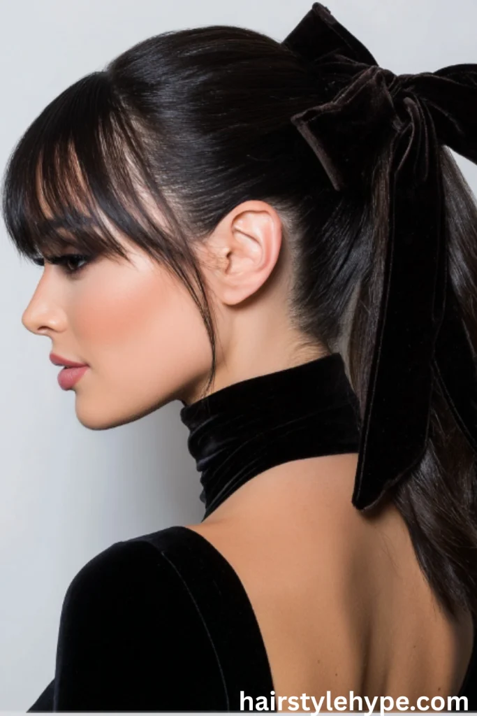 Sleek Winter Ponytail with Velvet Bow