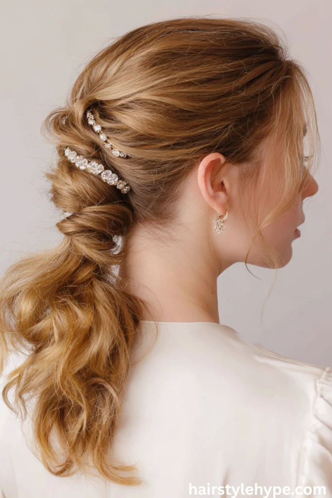 Twisted Low Ponytail with Crystal Barrettes