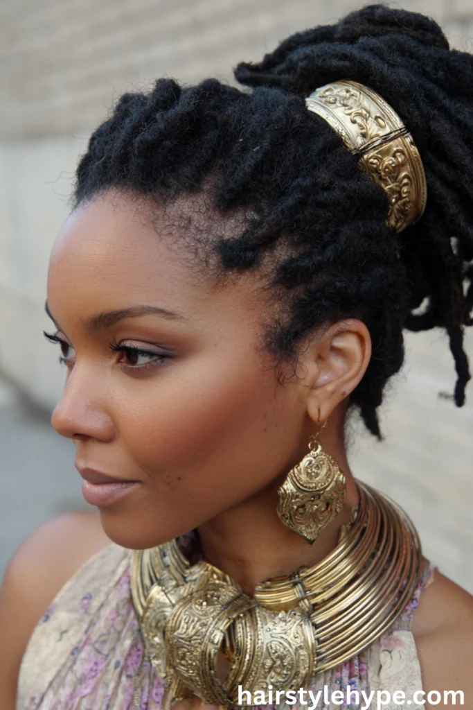 Winter Loc Bun with Gold Cuffs